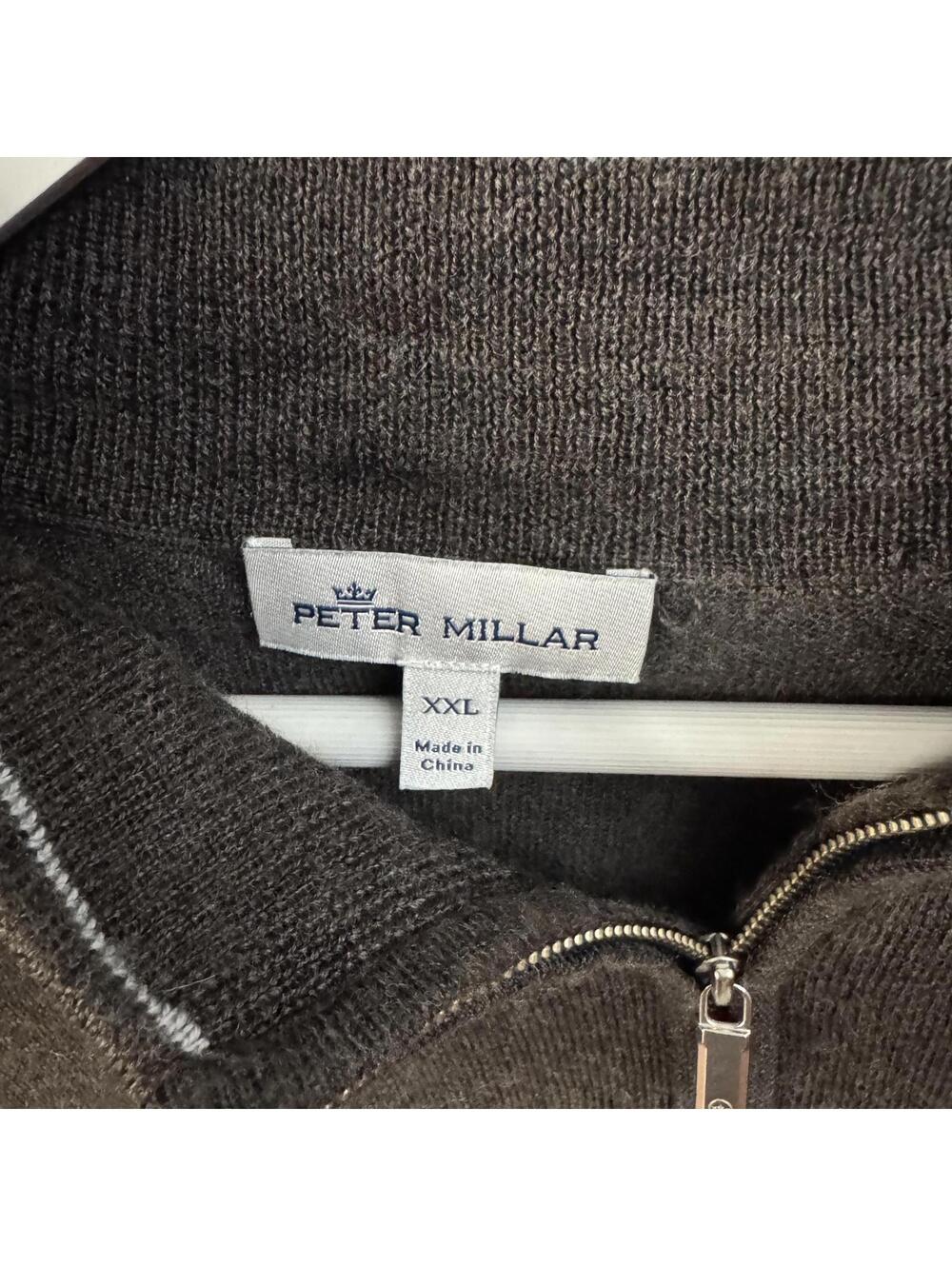 Peter Millar Merino Wool Quarter Zip Brown Sweater XXL Golf Knit Pullover - Picture 3 of 6